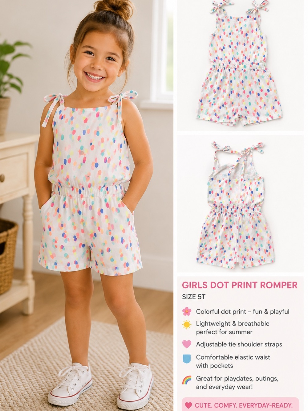 Cat & Jack White Romper with Multicolor Dot Print